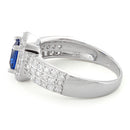 Sterling Silver Blue Sapphire Princess Cut Pave CZ Ring