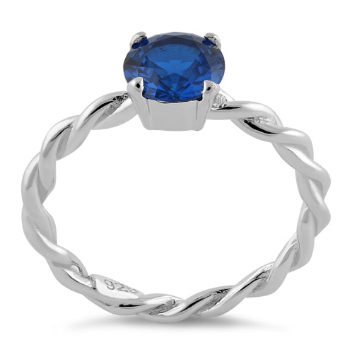 Sterling Silver Blue Spinel Twisted Band CZ Ring