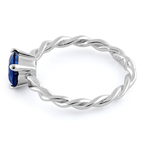 Sterling Silver Blue Spinel Twisted Band CZ Ring