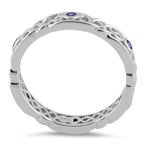 Sterling Silver Braided Eternity Amethyst CZ Ring