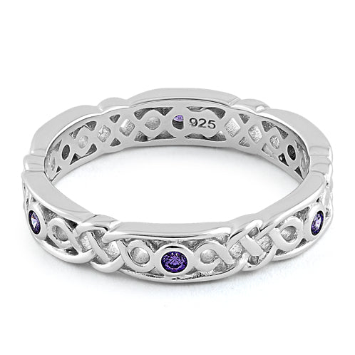 Sterling Silver Braided Eternity Amethyst CZ Ring