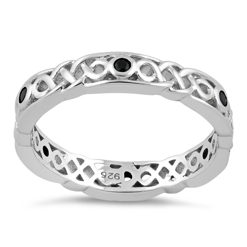 Sterling Silver Braided Eternity Black CZ Ring