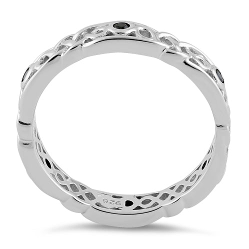 Sterling Silver Braided Eternity Black CZ Ring