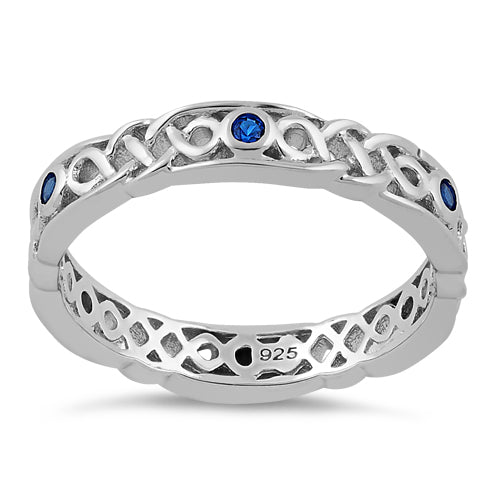 Sterling Silver Braided Eternity Blue Spinel CZ Ring