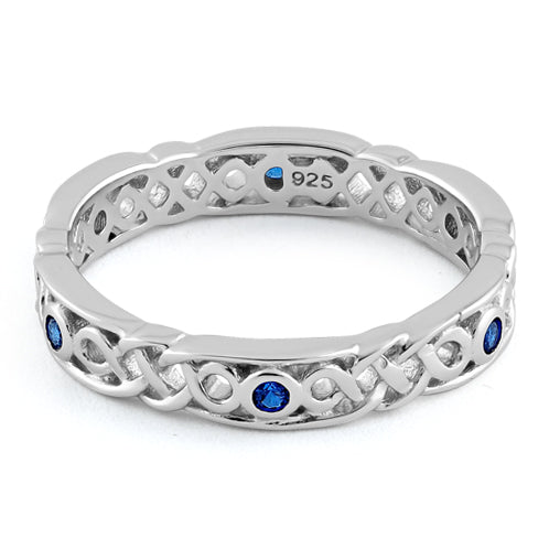 Sterling Silver Braided Eternity Blue Spinel CZ Ring