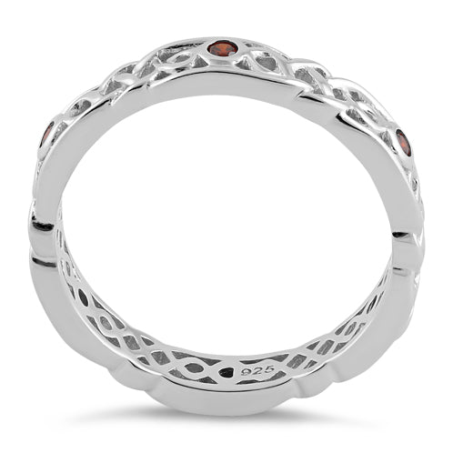 Sterling Silver Braided Eternity Garnet CZ Ring