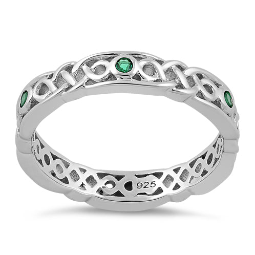 Sterling Silver Braided Eternity Green CZ Ring