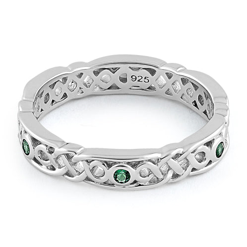 Sterling Silver Braided Eternity Green CZ Ring