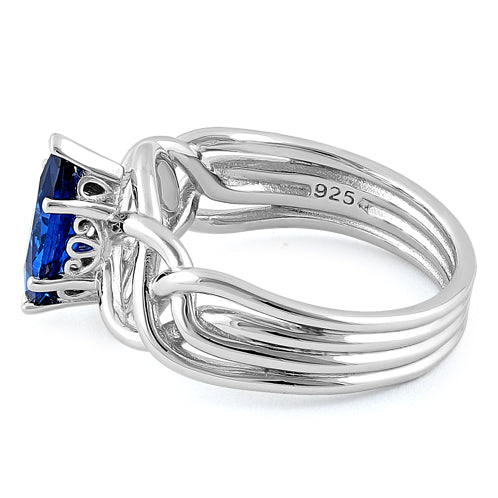 Sterling Silver Celtic Blue Spinel Marquise CZ Ring