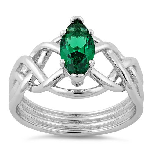 Sterling Silver Celtic Emerald Marquise CZ Ring