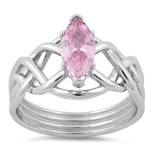 Sterling Silver Celtic Pink Marquise CZ Ring