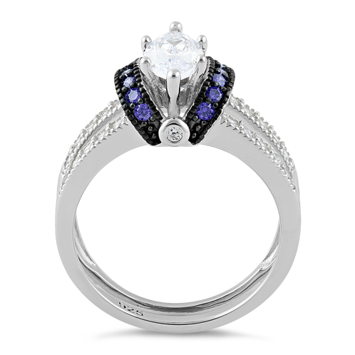 Sterling Silver Clear Marquise Amethyst CZ Black Plating Ring