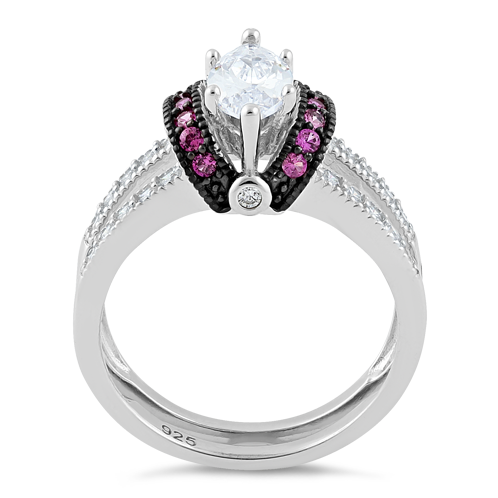 Sterling Silver Clear Marquise Ruby CZ Black Plating Ring
