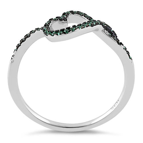 Sterling Silver Curvy Heart Emerald CZ Ring