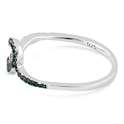 Sterling Silver Curvy Heart Emerald CZ Ring