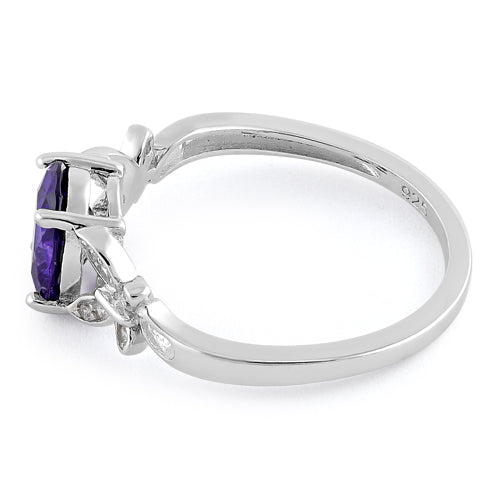 Sterling Silver Double Butterfly Amethyst Center Stone CZ Ring