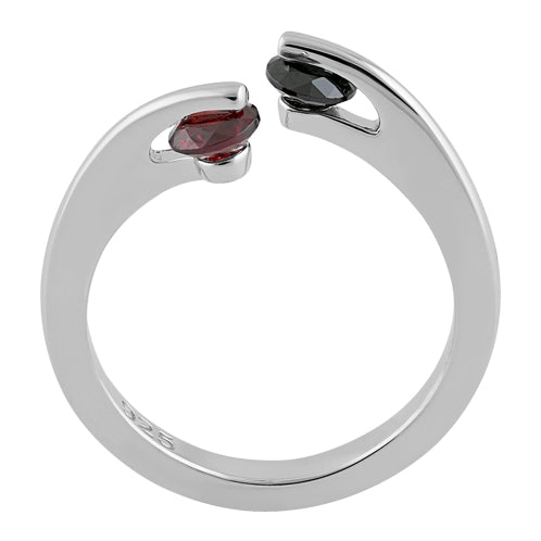 Sterling Silver Double Round Black and Garnet CZ Ring