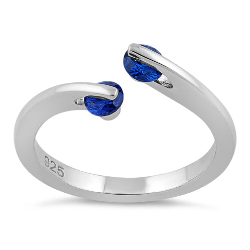 Sterling Silver Double Round Blue Spinel CZ Ring
