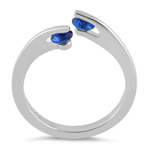 Sterling Silver Double Round Blue Spinel CZ Ring
