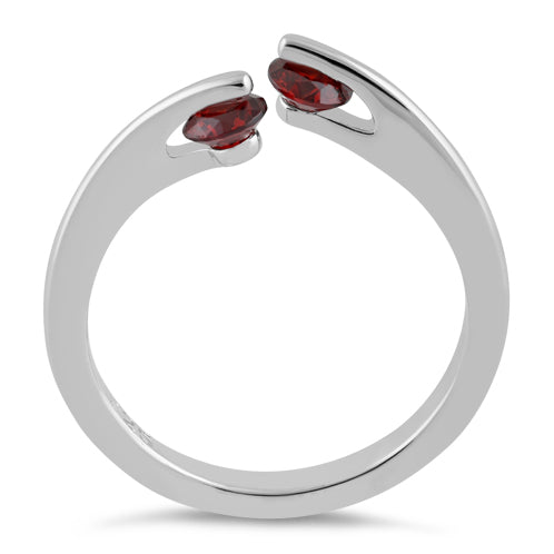 Sterling Silver Double Round Garnet CZ Ring