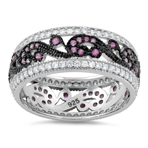 Sterling Silver Filigree Ruby CZ Black Plating Ring