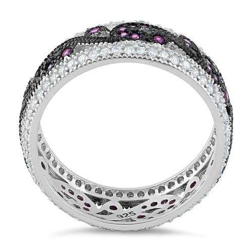 Sterling Silver Filigree Ruby CZ Black Plating Ring