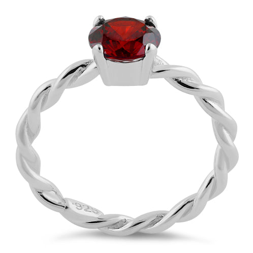 Sterling Silver Garnet Twisted Band CZ Ring