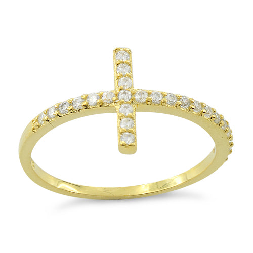 Sterling Silver Gold Plated Cross Clear CZ Ring
