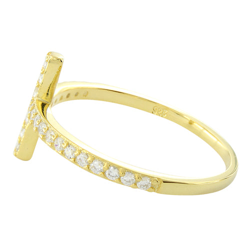 Sterling Silver Gold Plated Cross Clear CZ Ring