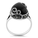 Sterling Silver Pear Shape Black Onyx Marcasite Ring