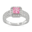 Sterling Silver Pink Princess Cut CZ Ring