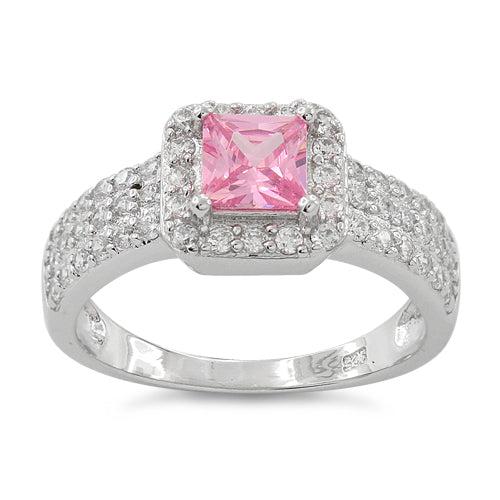 Sterling Silver Pink Princess Cut CZ Ring