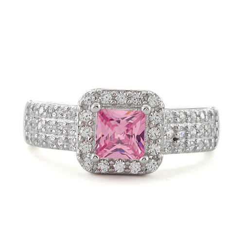 Sterling Silver Pink Princess Cut CZ Ring