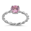 Sterling Silver Pink Twisted Band CZ Ring