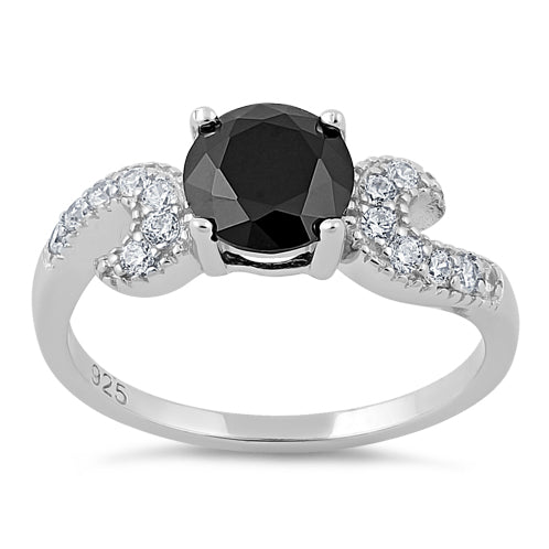 Sterling Silver Round Black CZ Ring