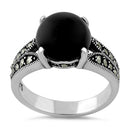 Sterling Silver Round Black Onyx Marcasite Ring