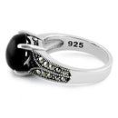 Sterling Silver Round Black Onyx Marcasite Ring