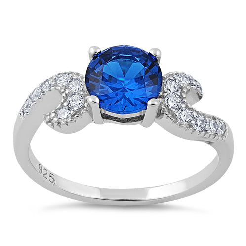 Sterling Silver Round Blue Spinel CZ Ring