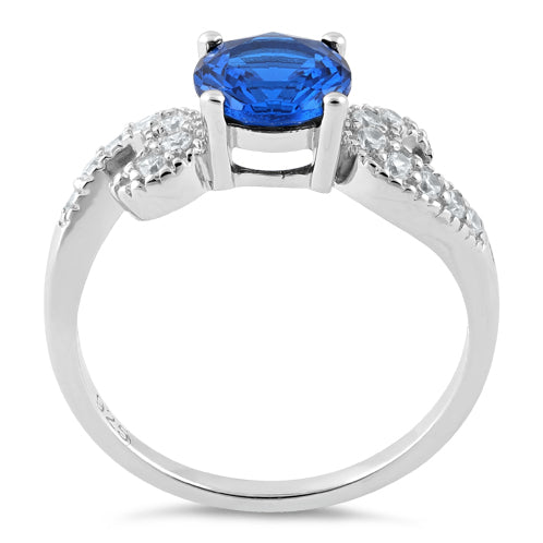 Sterling Silver Round Blue Spinel CZ Ring