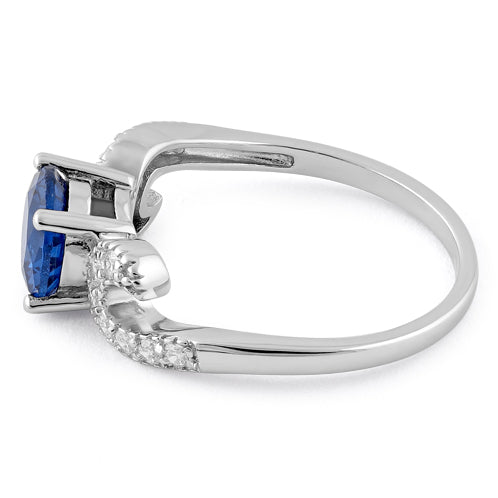 Sterling Silver Round Blue Spinel CZ Ring