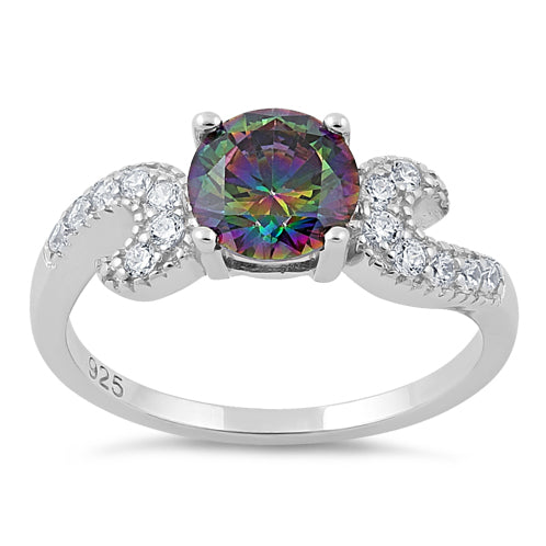 Sterling Silver Round Rainbow Topaz CZ Ring