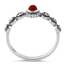 Sterling Silver Small Round Red Marcasite Ring
