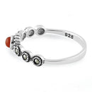Sterling Silver Small Round Red Marcasite Ring