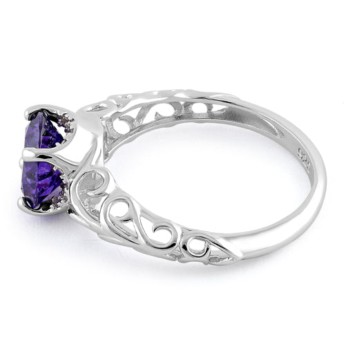 Sterling Silver Swirl Design Amethyst and Clear CZ Ring