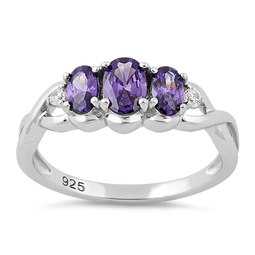 Sterling Silver Triple Oval Amethyst CZ Ring