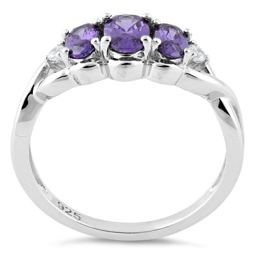 Sterling Silver Triple Oval Amethyst CZ Ring