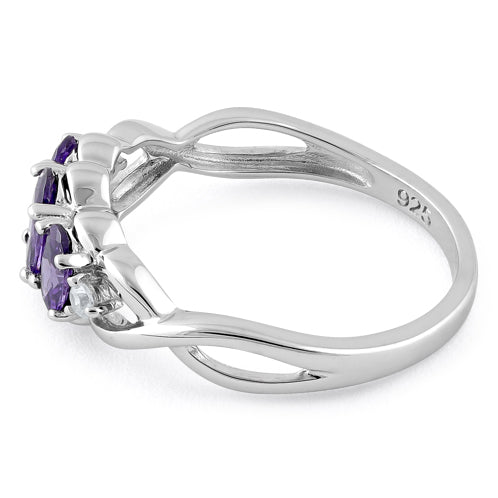 Sterling Silver Triple Oval Amethyst CZ Ring