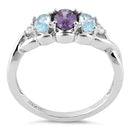Sterling Silver Triple Oval Aqua Marine Amethyst CZ Ring