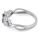 Sterling Silver Triple Oval Aqua Marine Amethyst CZ Ring
