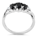 Sterling Silver Triple Oval Black CZ Ring